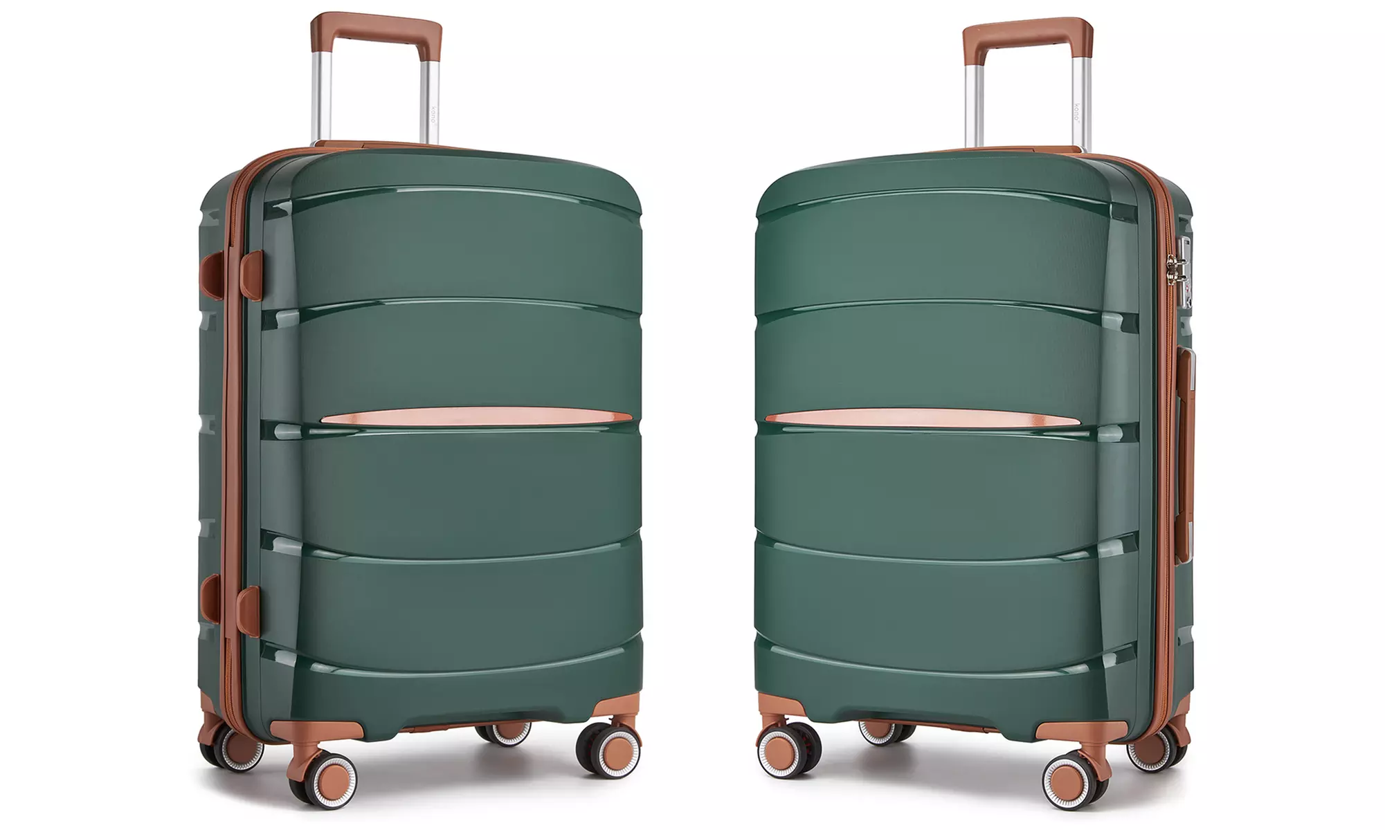 Maletas de ruedas rígidas en color verde con cerradura TSA, de Kono