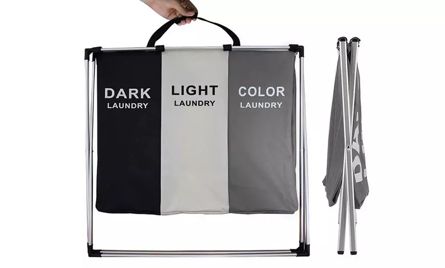 Image 5: 145L Foldable Three-Section Laundry Basket