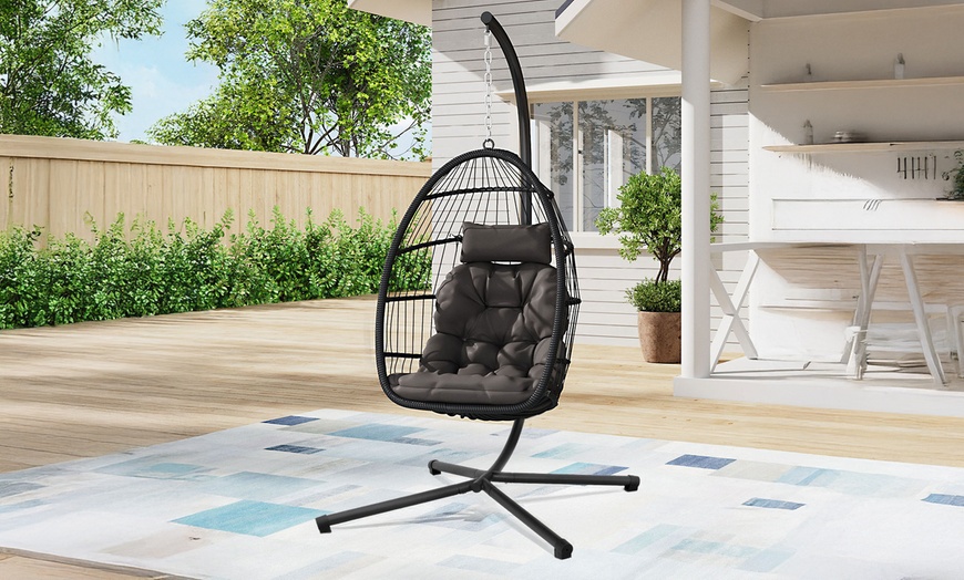Image 45: Outdoor Cosy Rattan-Effect Hanging Egg Chair with Cushion