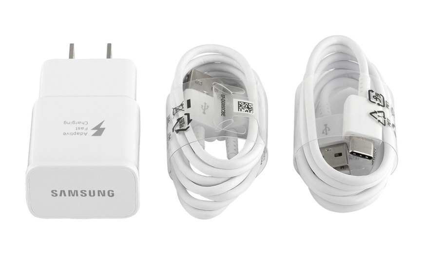 Image 2:  OEM Samsung Fast Charger with 2 USB C Type C Cables for S8 S8 Plus Note 8 