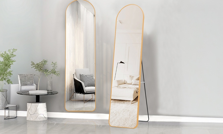 Image 2: 150cm Arched Full Length Floor Mirror with Metal Frame in 3 Colours