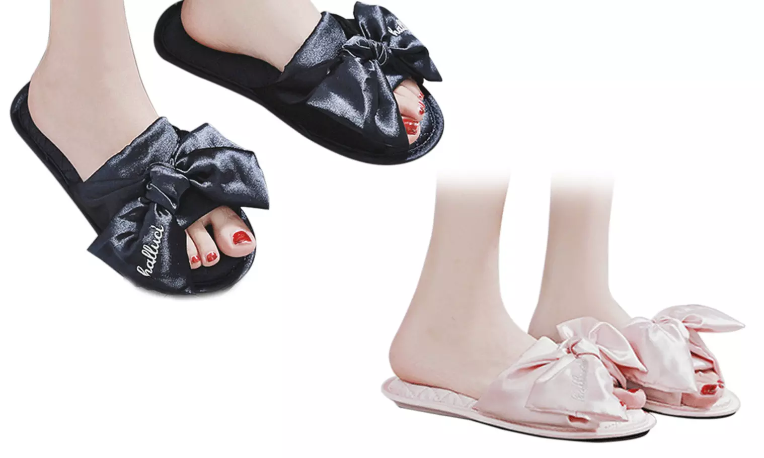 Mules chaussons à nœud et satin - Primary Image