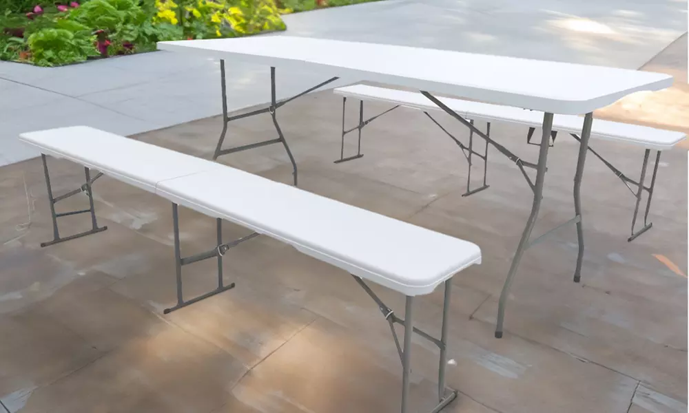 Ensemble de table pliante et bancs 6/8 places, livraison offerte - Primary Image