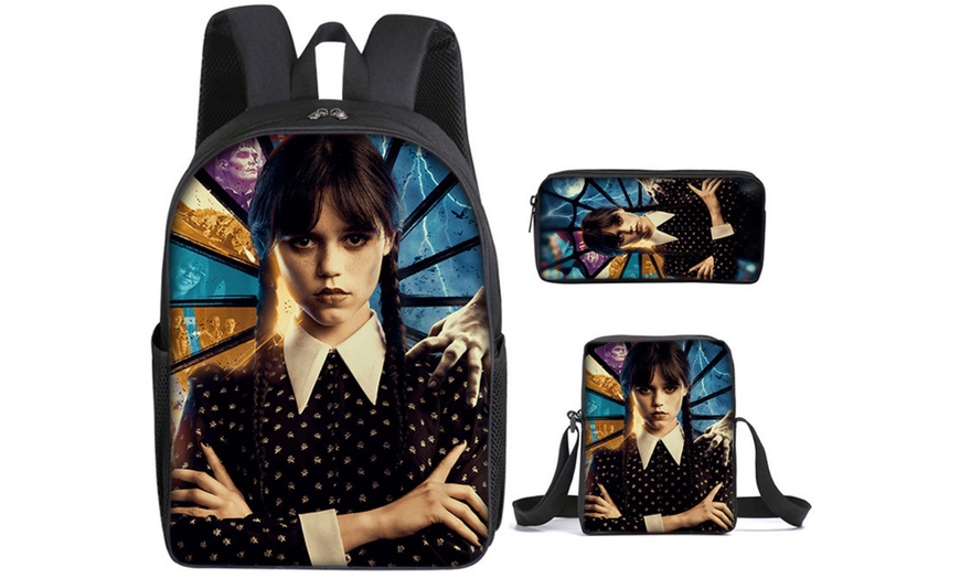 Image 11: 3-Piece Wednesday Adams-Inspired Backpack Set 