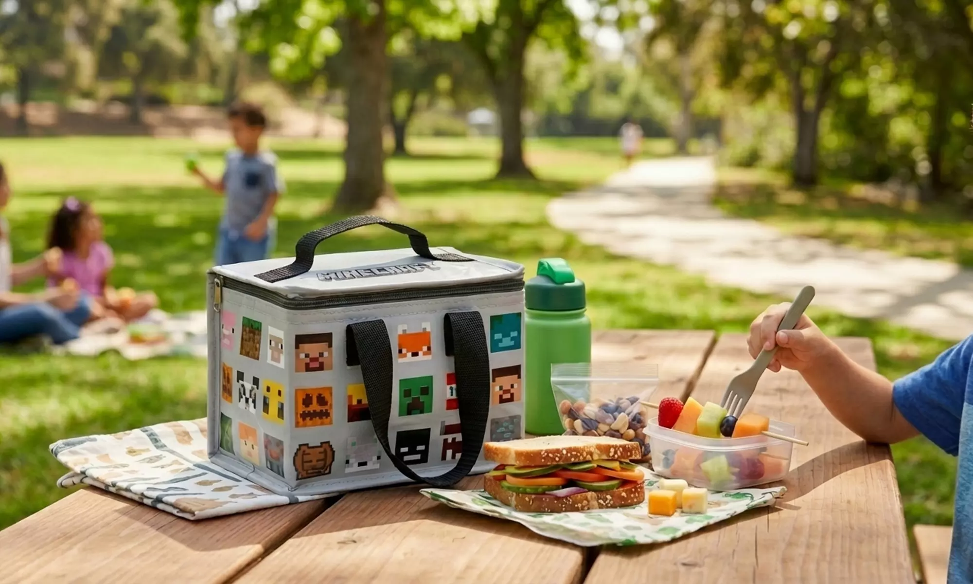 Minecraft Faces Insulated Lunch Bag with Zip and Carry Handles