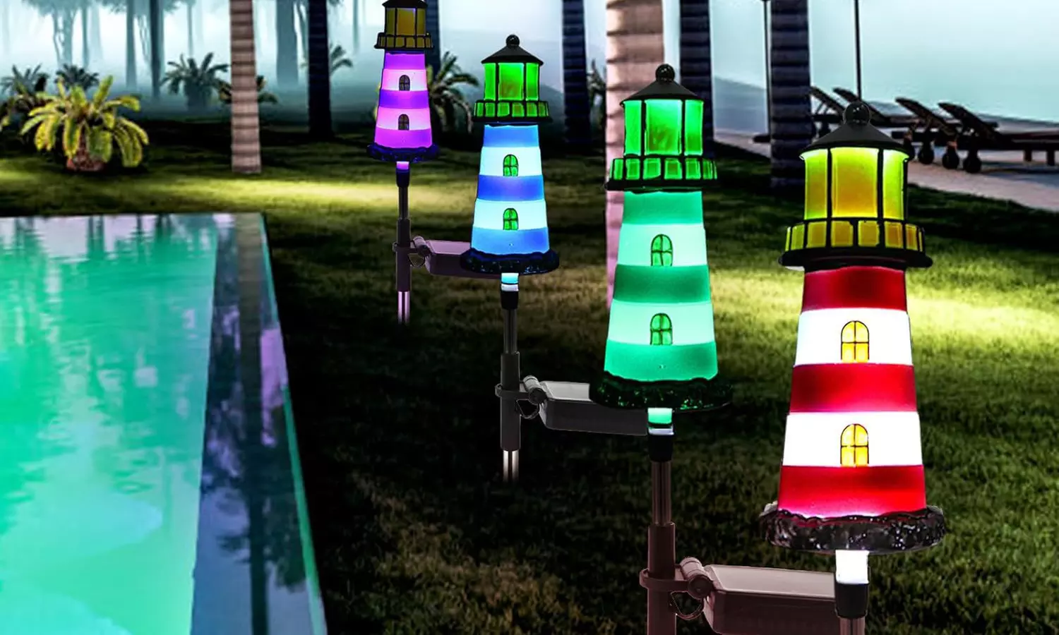 One, Two or Four Solar Powered Lighthouse Shaped Garden Lights