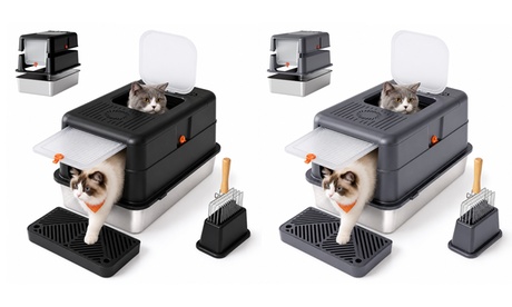 groupon 3-in-1 Stainless Steel Cat Litter Box - Black