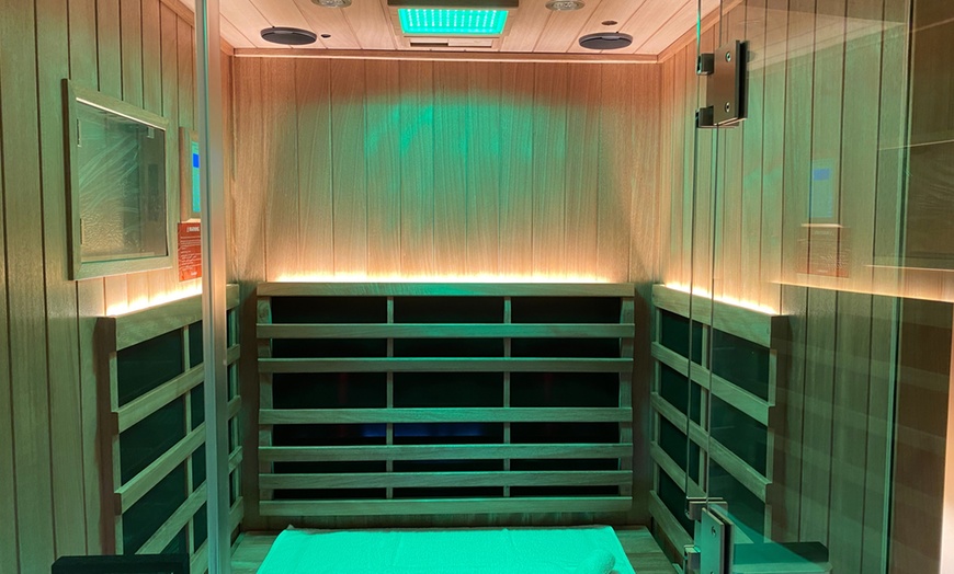Image 3: Relax with One or Three 45-Min Infrared Sauna Sessions + Chromotherapy