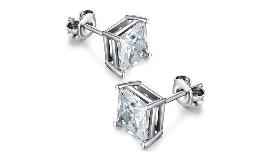 Image 2: Paris Jewelry White Gold Plated Princess 6mm Cubic Zirconia Stud Earrings 