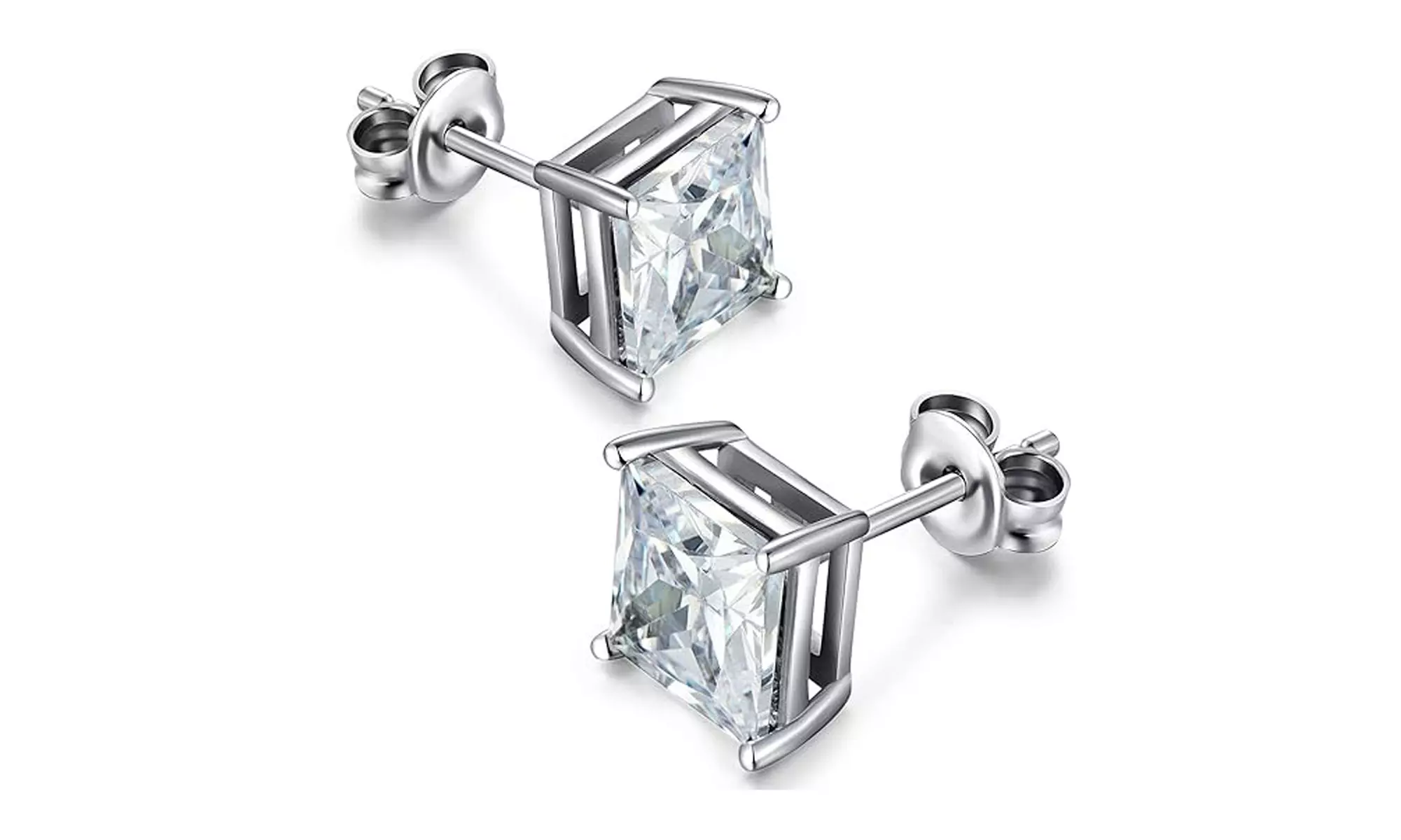 Paris Jewelry White Gold Plated Princess 6mm Cubic Zirconia Stud Earrings