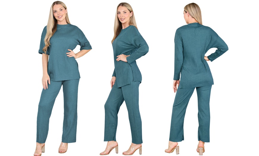 Image 7: Want Clothing Ribbed 2-Piece Wide Leg Loungewear Suit
