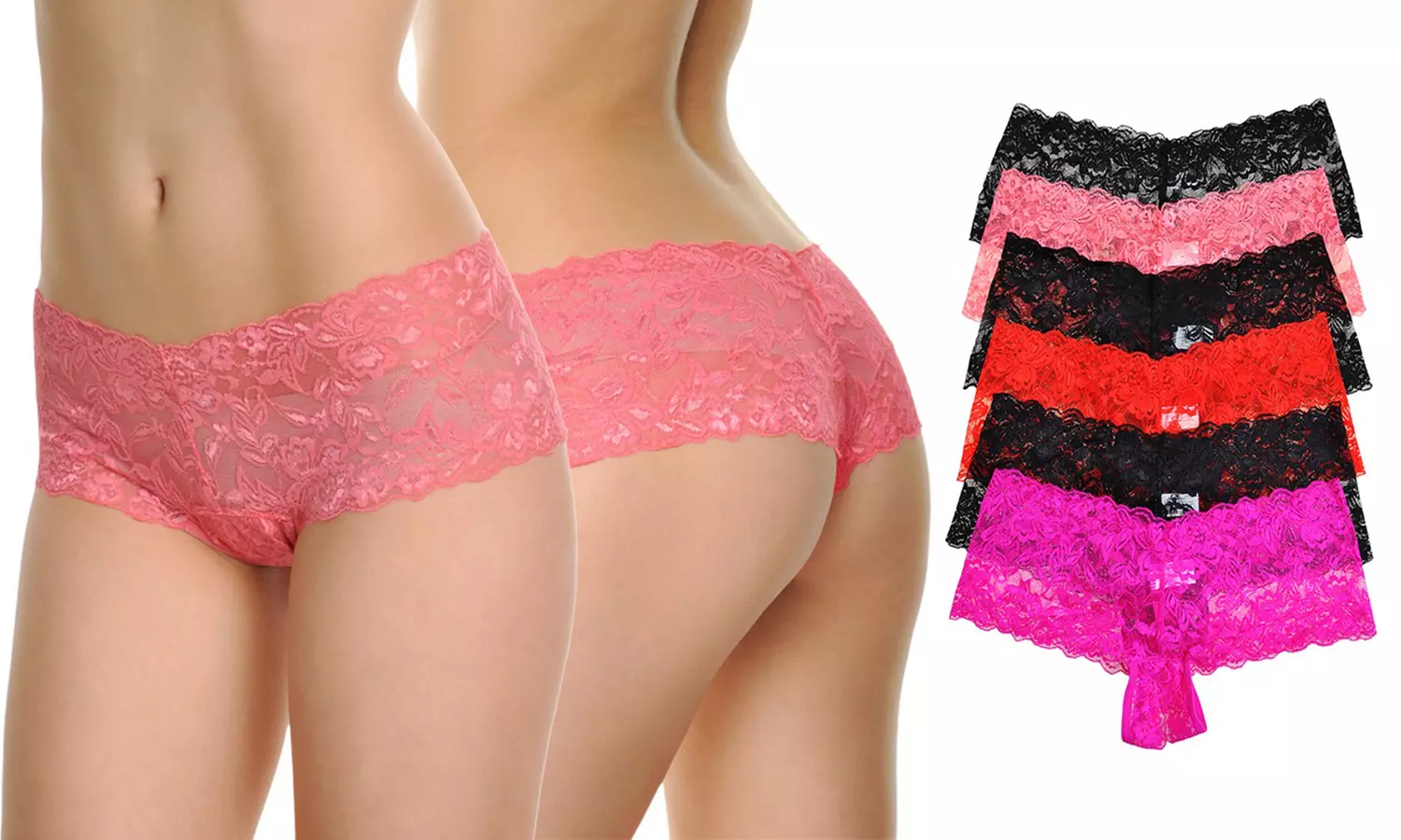 Lace Crotchless Thong or Cheeky Panties (2-Pack or 6-Pack)