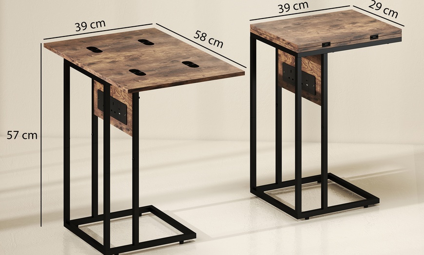 Image 7: HomCom C-Shaped Side Table, Foldable with Charging Station