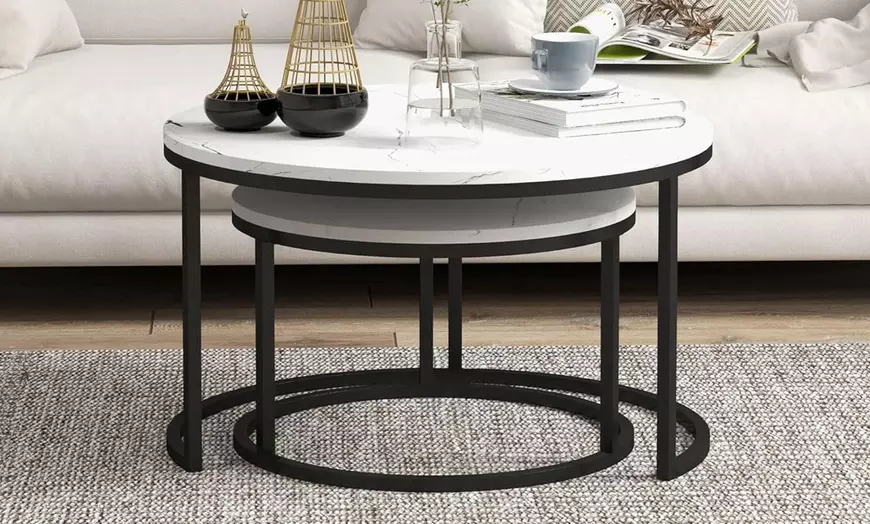 Image 4: HOMCOM Nest of Round Coffee Tables (Set of 2) 
