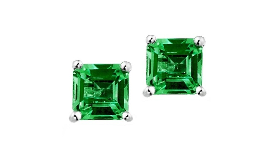 Simulated Emerald Square 5mm Stud Earrings in Sterling Silver