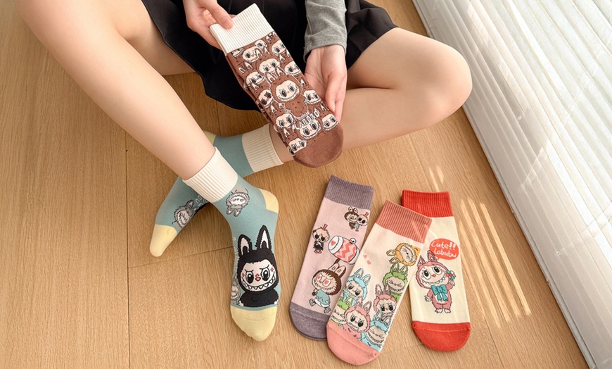 Image 2: Five Pairs of Labubu-Inspired Cotton Socks 