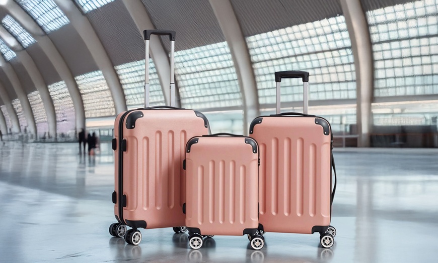 Image 1: 3 Piece ABS Suitcase Set with Combination Lock