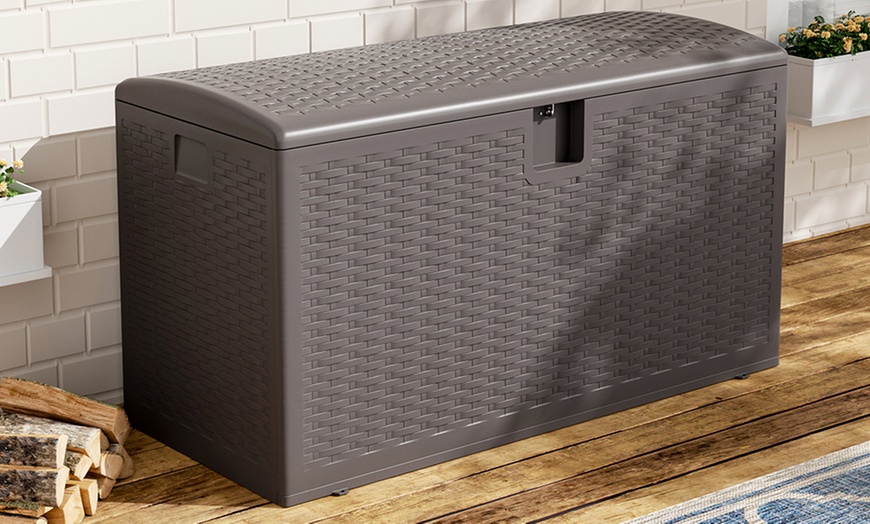 Image 1: HDPE Heavy-Duty Water-Resistant Rattan-Effect Deck Box