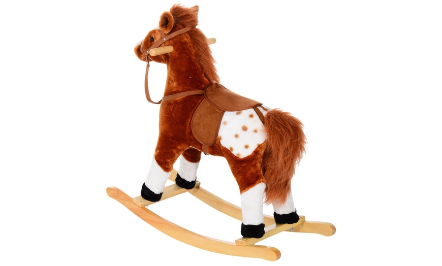 Image 10: HomCom Kids' Plush Rocking Horse with Sound Effects