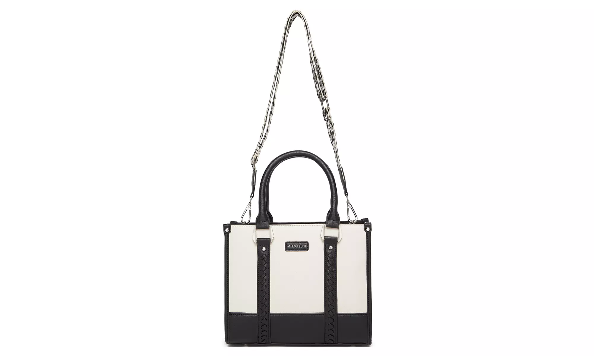 Miss Lulu PU Leather Graceful Spacious Tote Bag with Woven Trim Strap