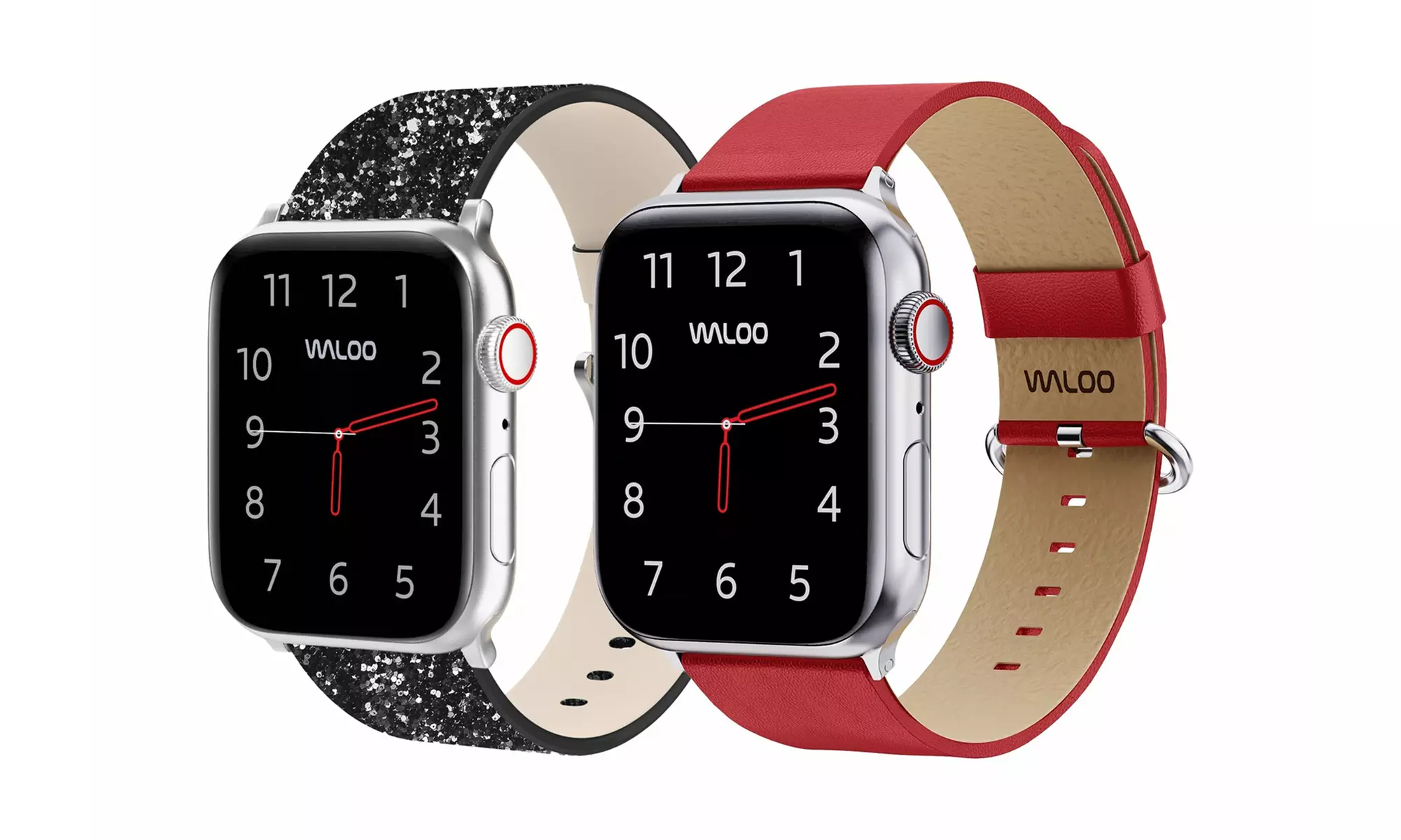 Waloo 2 Pack Leather Bling & Leather Grain Apple Watch Bands