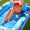 Image 1: Inflatable Tanning Pool Lounger Float with Pillow and Cup Holder
