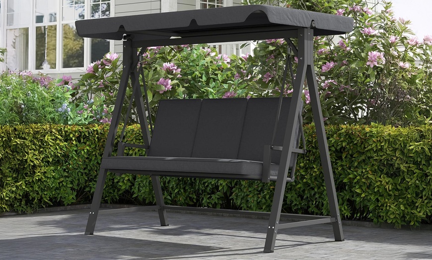 Image 6: Outsunny Three-Seater Swing Bench