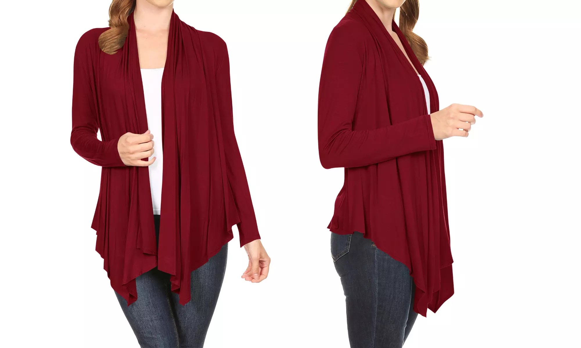 Women's Long Sleeve Draped Neck Open Front Solid Cardigan