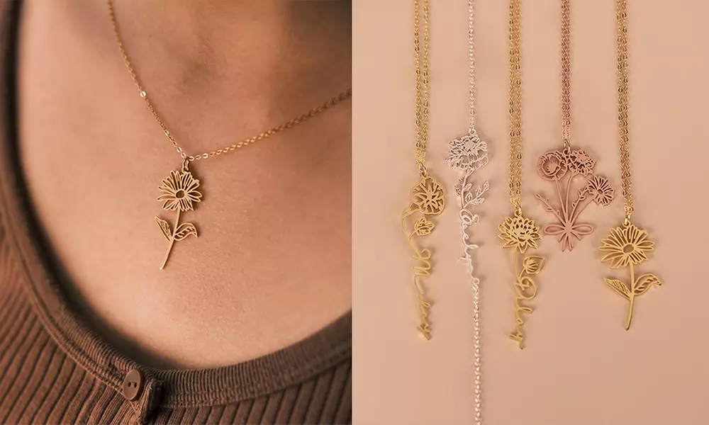 One or Two Custom Birth Flower Necklace from Justyling