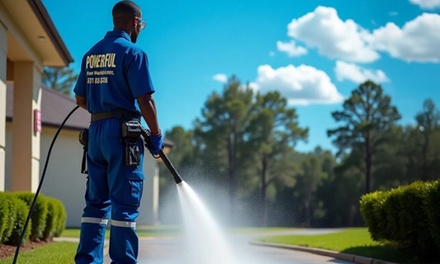 Exterior Driveway and Sidewalk Power Washing - Powerful