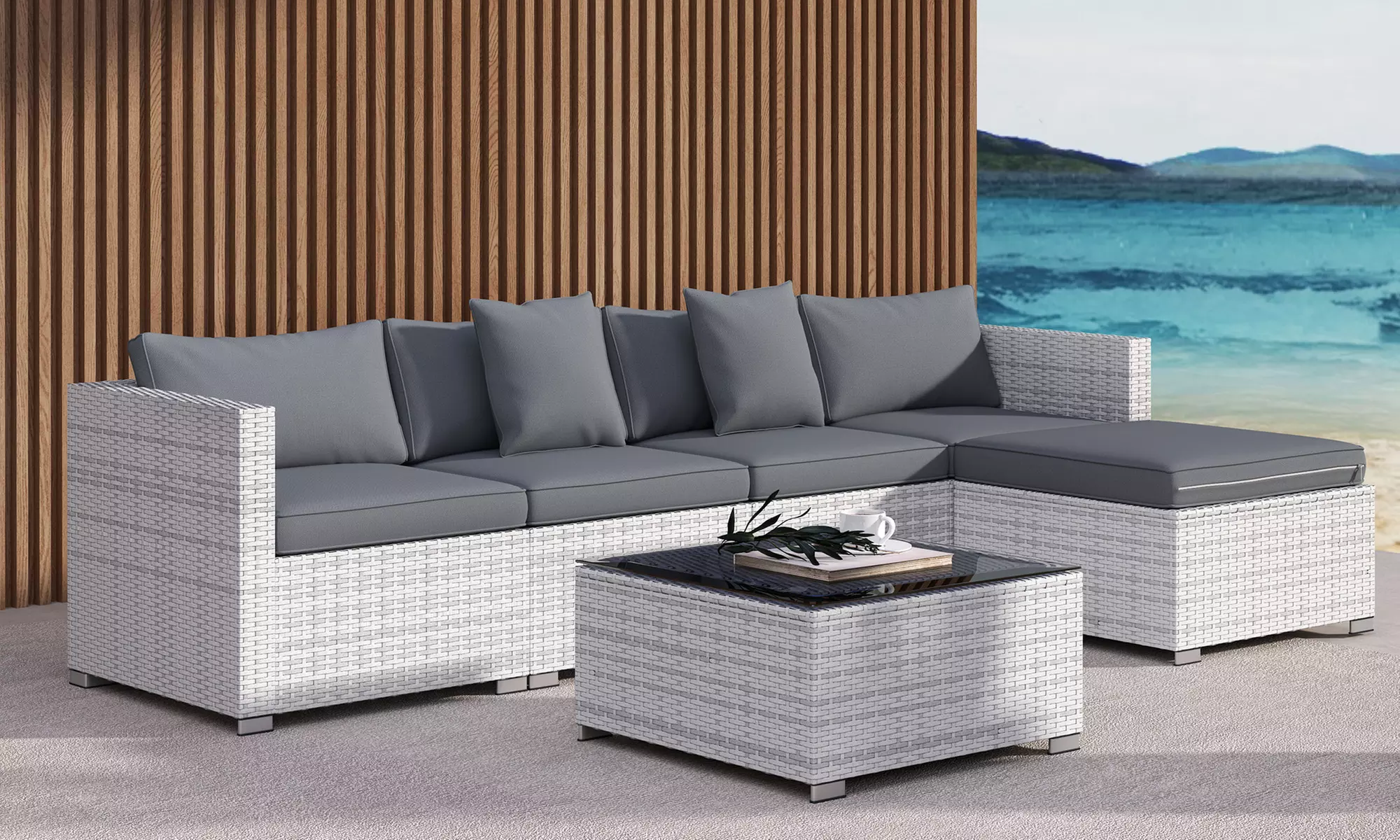 Outsunny Rattan-Effect Sofa Set, with a Coffee Table