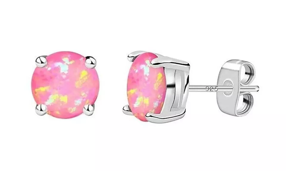 925 Sterling Silver 2.00 CTTW Round Cut Fire Opal Stud Earrings Multiple Options