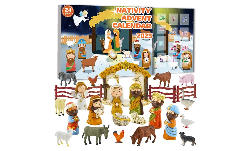 Image 1: Nativity Advent Calendar with 24 Detailed Figurines