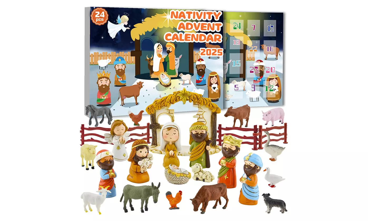 Nativity Advent Calendar with 24 Detailed Figurines - Primary Image