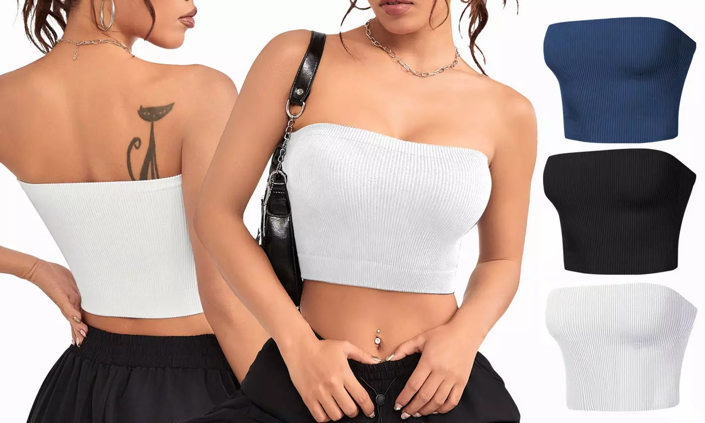Women's Strapless Ribbed Tube Top - Bandeau Crop Top