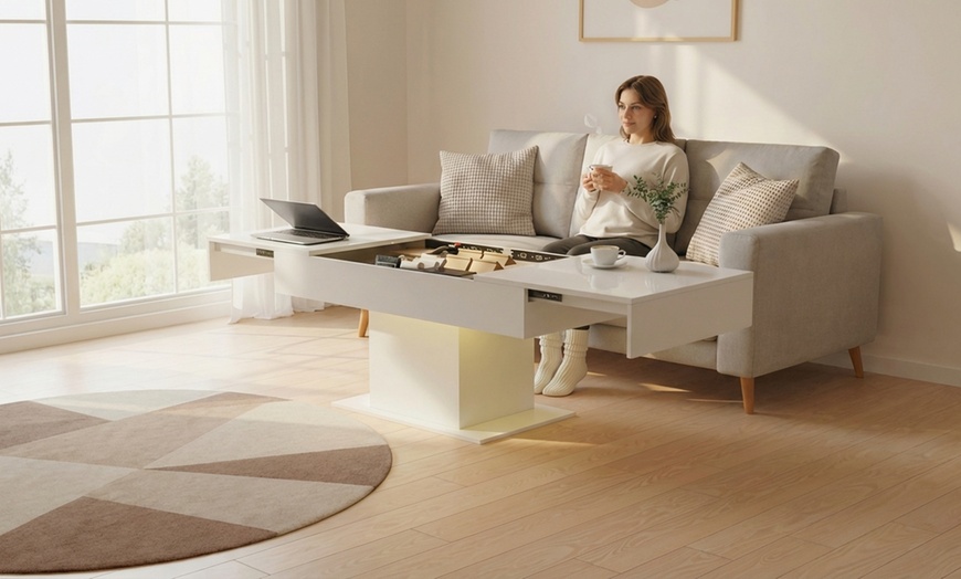 Image 8: HOMCOM Extendable Coffee Table with LED Lighting