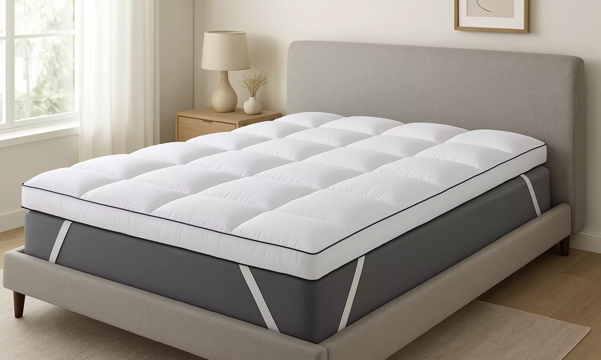 Surmatelas Plumes Prestige, garni en plumes naturelles de canard, sangles élastiques de maintien, de Sampur - Primary Image