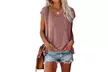 Women's V Neck T Shirt Cap Sleeve Tunic Tops Casual Summer Basic  Shirts - Second Medium