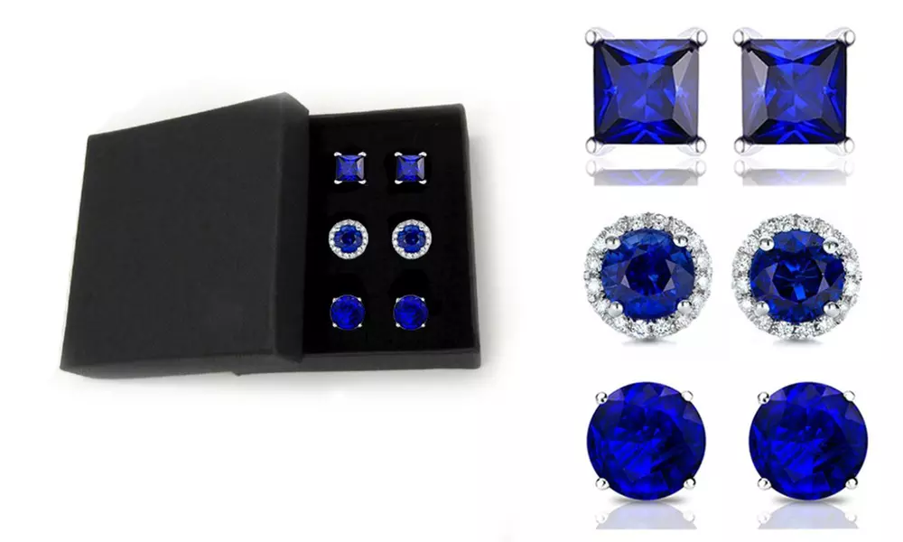 7.00 CTTW Set of 3 Sapphire Sterling Silver Studs