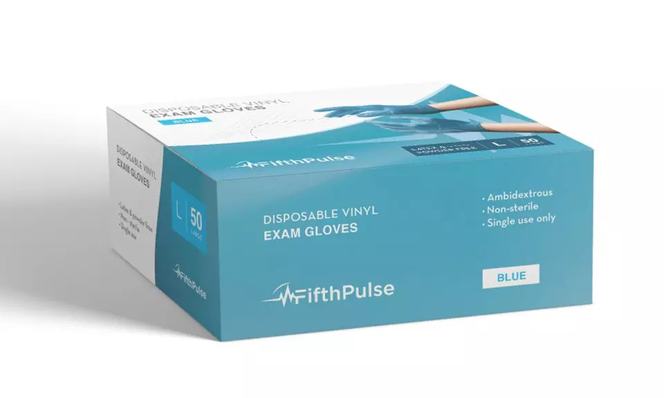 Fifth Pulse Vinyl Exam Latex Free & Powder Free Gloves - Box of 50 Gloves