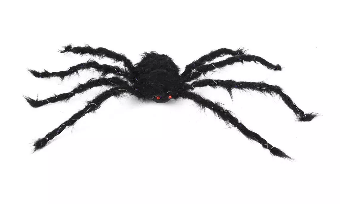 2.5Ft Giant Scary Fake Black Hairy Spiders with Purple Lights for Halloween