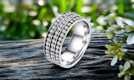 3 Row Stainless Steel Eternity Ring Made With Crystals From Swarovski 10 Crystal Stainless Steel