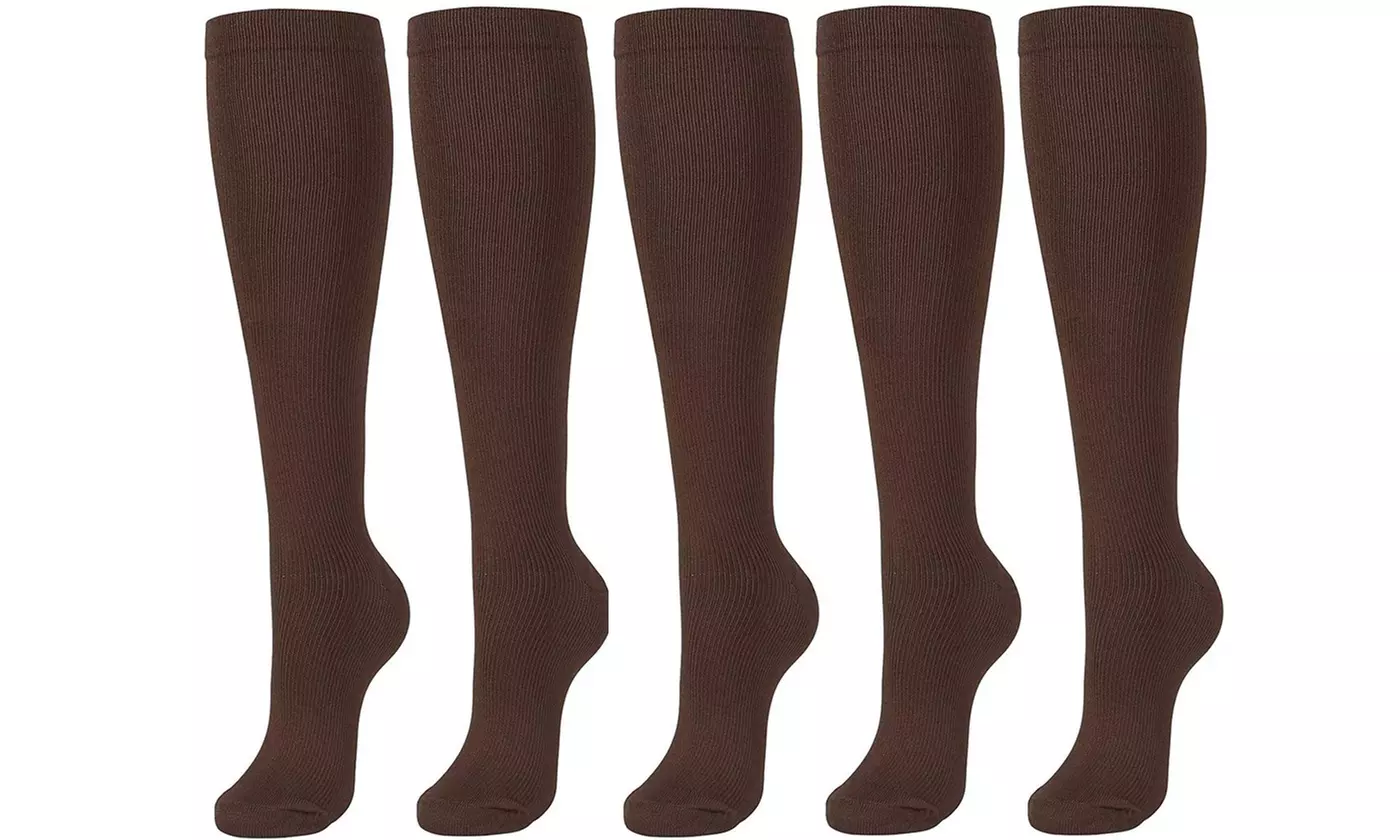 Solid Knee-High Compression Socks for Men & Women Graduated 15-20 mmHg (5-Pairs)