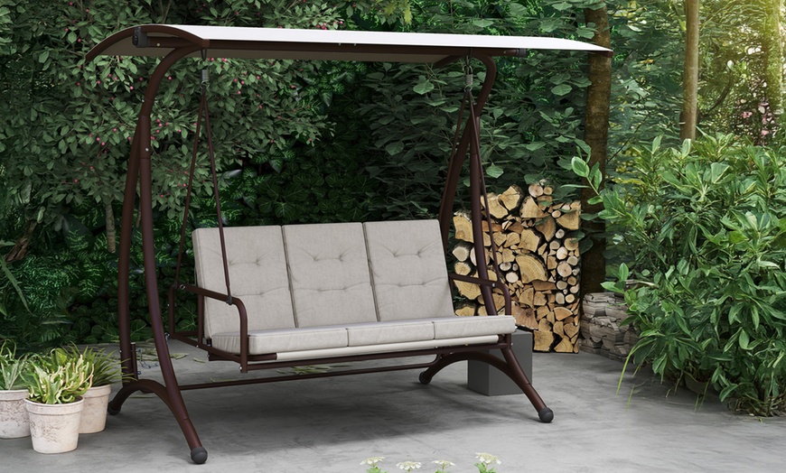Image 3: Outsunny 3 Seater Garden Swing Seat Bed