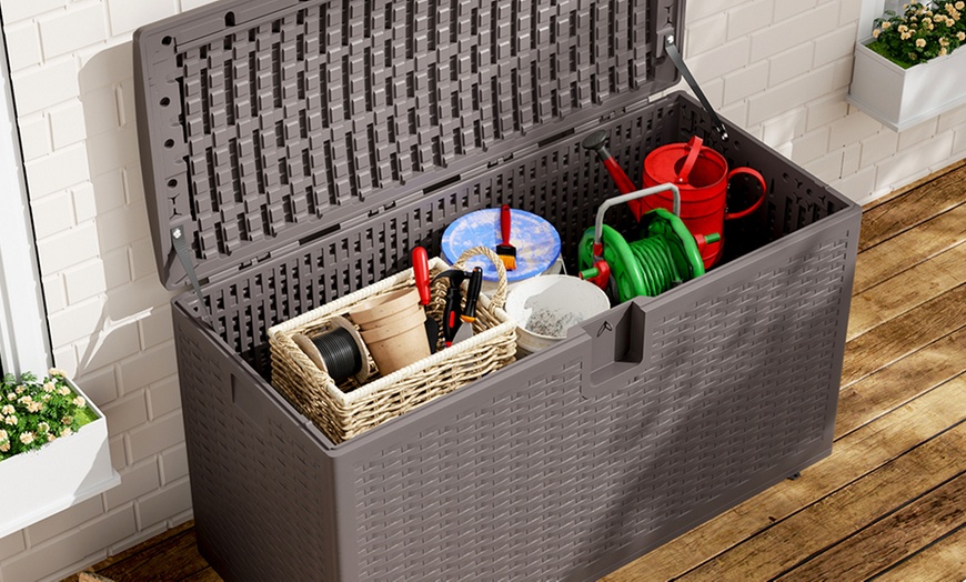 Image 2: HDPE Heavy-Duty Water-Resistant Rattan-Effect Deck Box