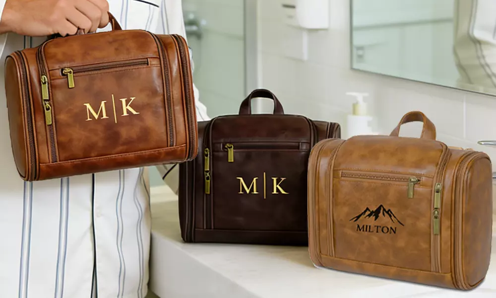Travel in Style With Personalized Vegan-Friendly Leather Toiletry Bag (Up to 87% Off)