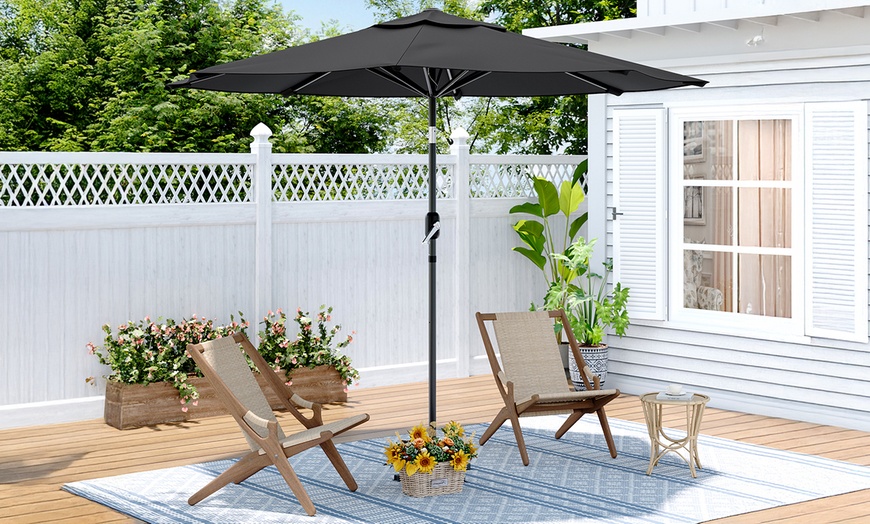 Image 28: Large 3m Black Rotating Outdoor Parasol with Multiple Base Styles