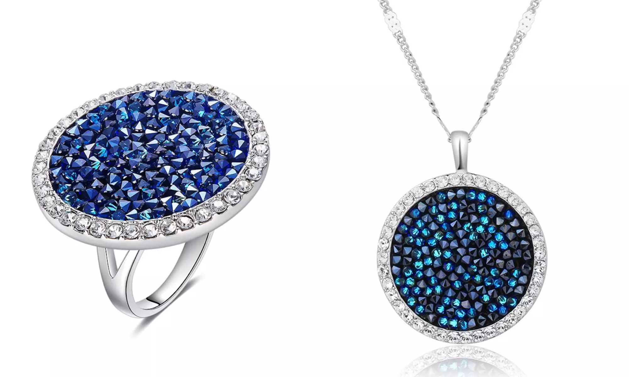 Parure, collier, pendentif et/ou anneau plaqué or blanc 18k ornés de cristaux autrichiens - Primary Image