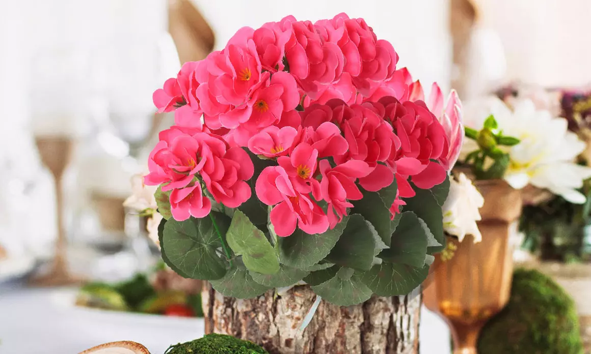 2 Pcs Artificial Geraniums Silk Flowers Faux Flowers Outdoor Plant Bush