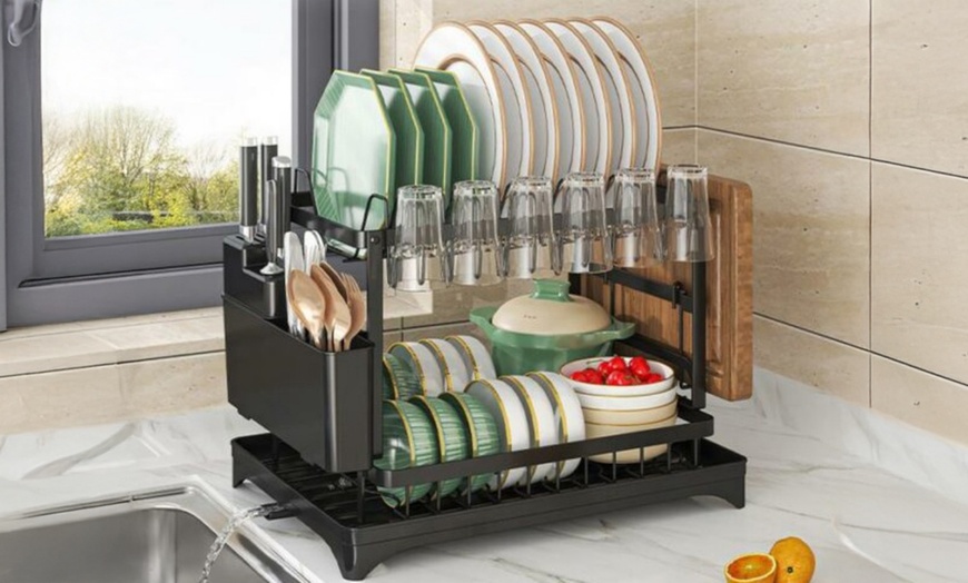 Image 1: Two-Tier Washing Up Draining Rack